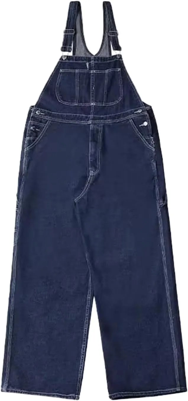 Men's Baggy Denim Bib Overalls Adjustable Straps Jumpsuit Wide Leg Comfy Denim Pants with Pockets Trendy Jumpsuit