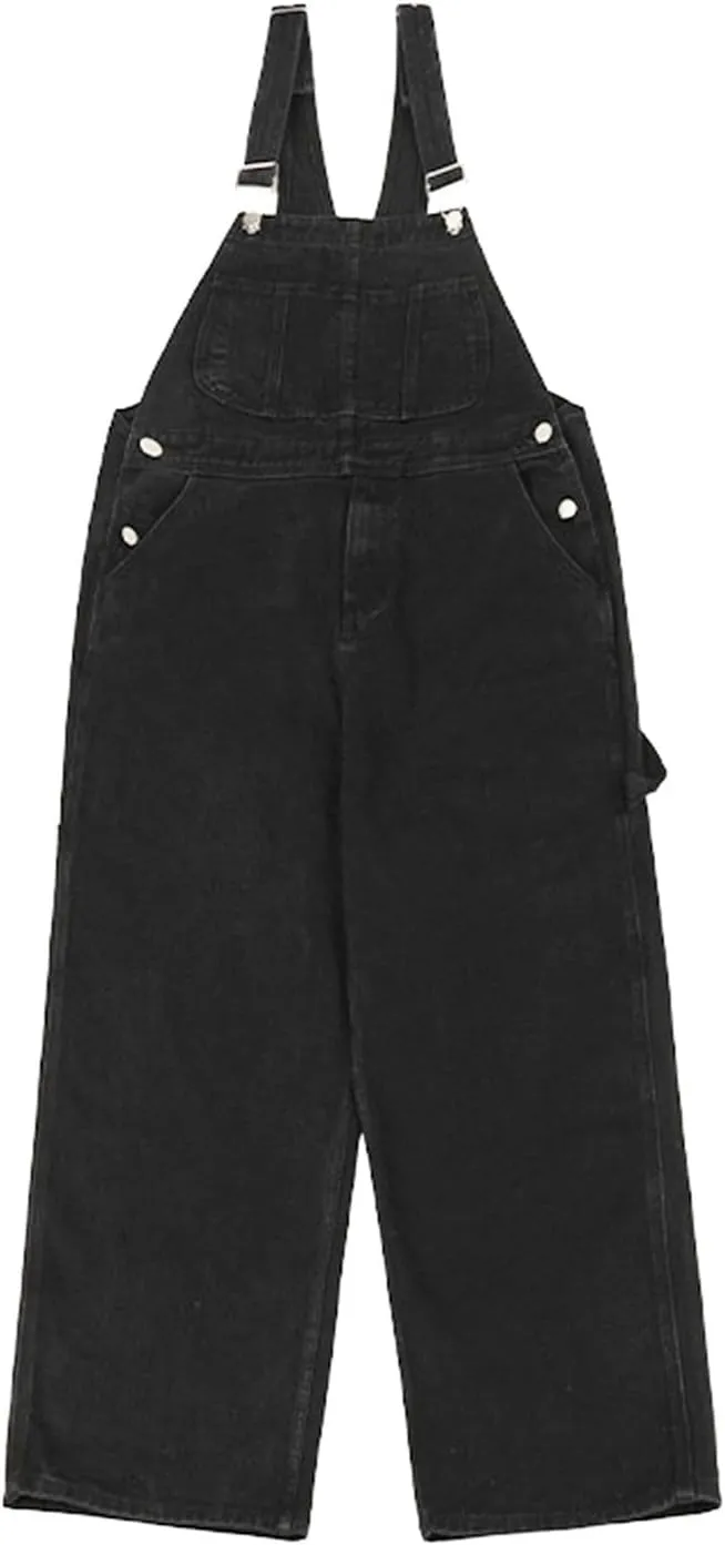 Men's Baggy Denim Bib Overalls Adjustable Straps Jumpsuit Wide Leg Comfy Denim Pants with Pockets Trendy Jumpsuit
