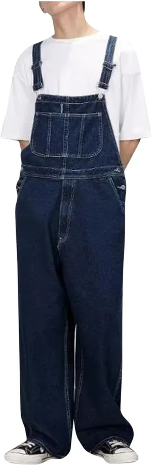 Men's Baggy Denim Bib Overalls Adjustable Straps Jumpsuit Wide Leg Comfy Denim Pants with Pockets Trendy Jumpsuit