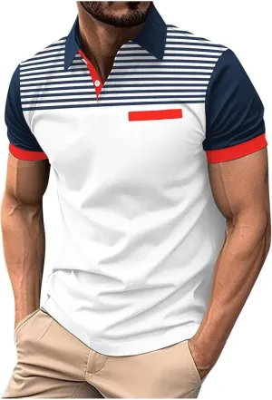 Mens Business Casual Tshirts Henley Neck Pullover Summer Short Sleeve T-Shirt Tops Trendy Striped Going Out Tees