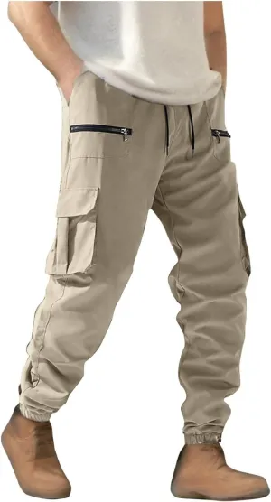 Men's Cargo Jogger Pants Ripstop Lightweight Casual Sweatpants for Athletic Fishing Travel Work Trousers Zip Pockets