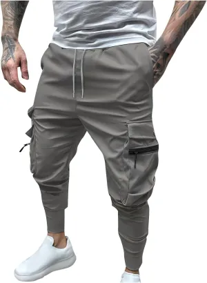 Mens Cargo Pants Lightweight Elastic Waist Pants Regular fit Jogger Pants Outdoor Hiking Pants Gym Pants with Pockets