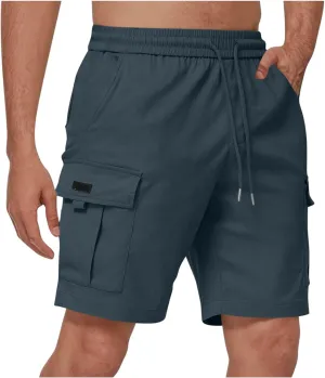 Mens Cargo Shorts 5 Inch Casual Cotton Shorts for Summer Elastic Waist Quick Dry Lightweight Shorts for Hiking Fishing