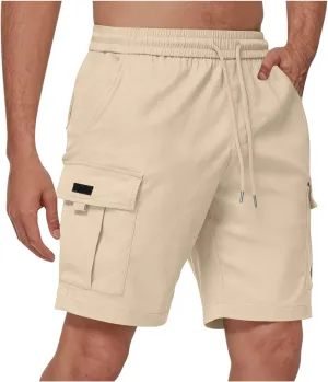 Mens Cargo Shorts 5 Inch Casual Cotton Shorts for Summer Elastic Waist Quick Dry Lightweight Shorts for Hiking Fishing