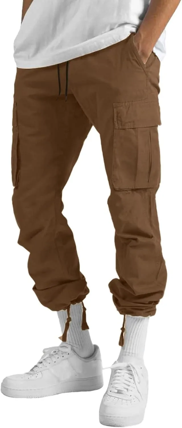 Men's Cargo Sweatpants Sweatpants Classic Fit Pockets Cargo Work Pants Wild Drawstring Sports Jogger Men's Cargo Cargo