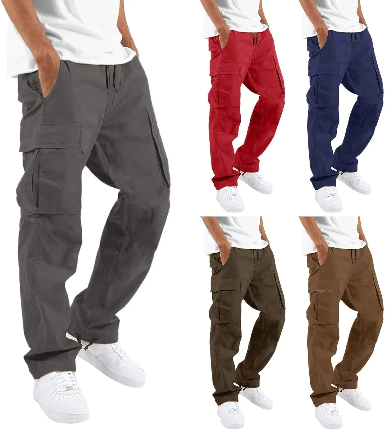 Men's Cargo Sweatpants Sweatpants Classic Fit Pockets Cargo Work Pants Wild Drawstring Sports Jogger Men's Cargo Cargo
