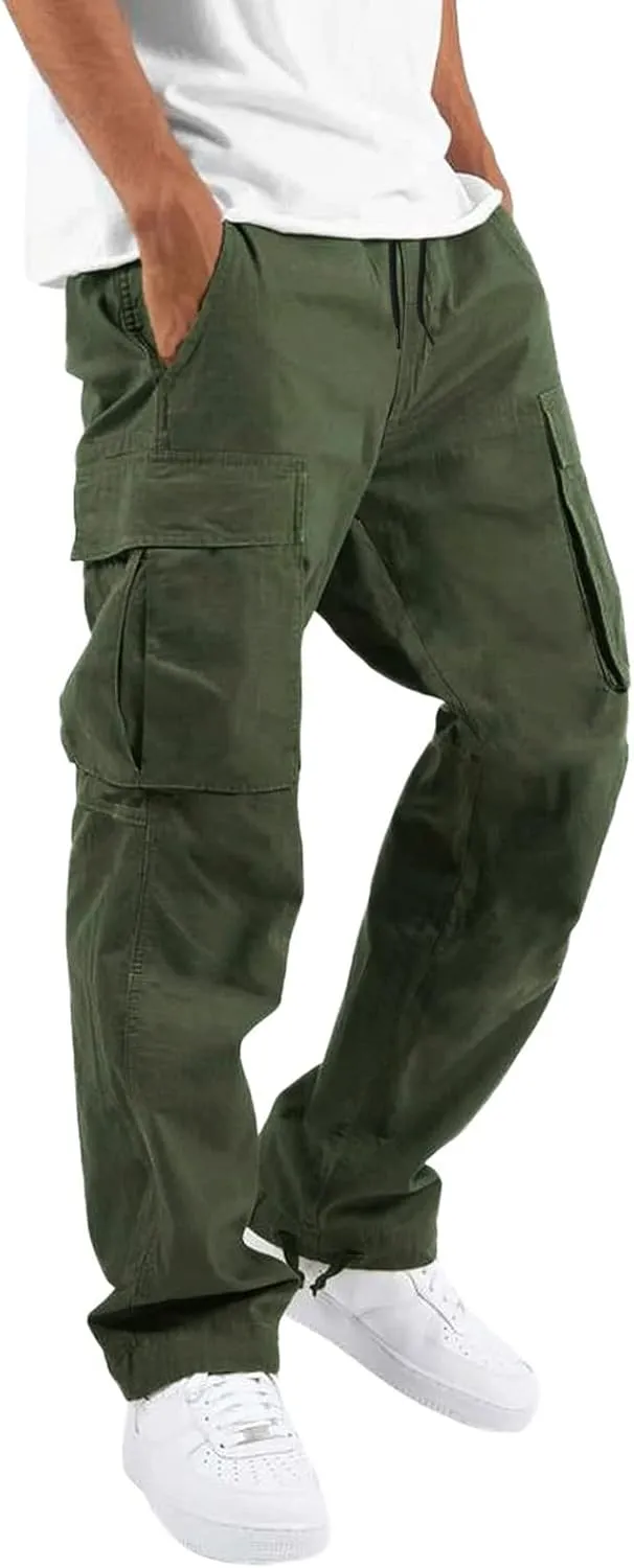 Men's Cargo Sweatpants Sweatpants Classic Fit Pockets Cargo Work Pants Wild Drawstring Sports Jogger Men's Cargo Cargo