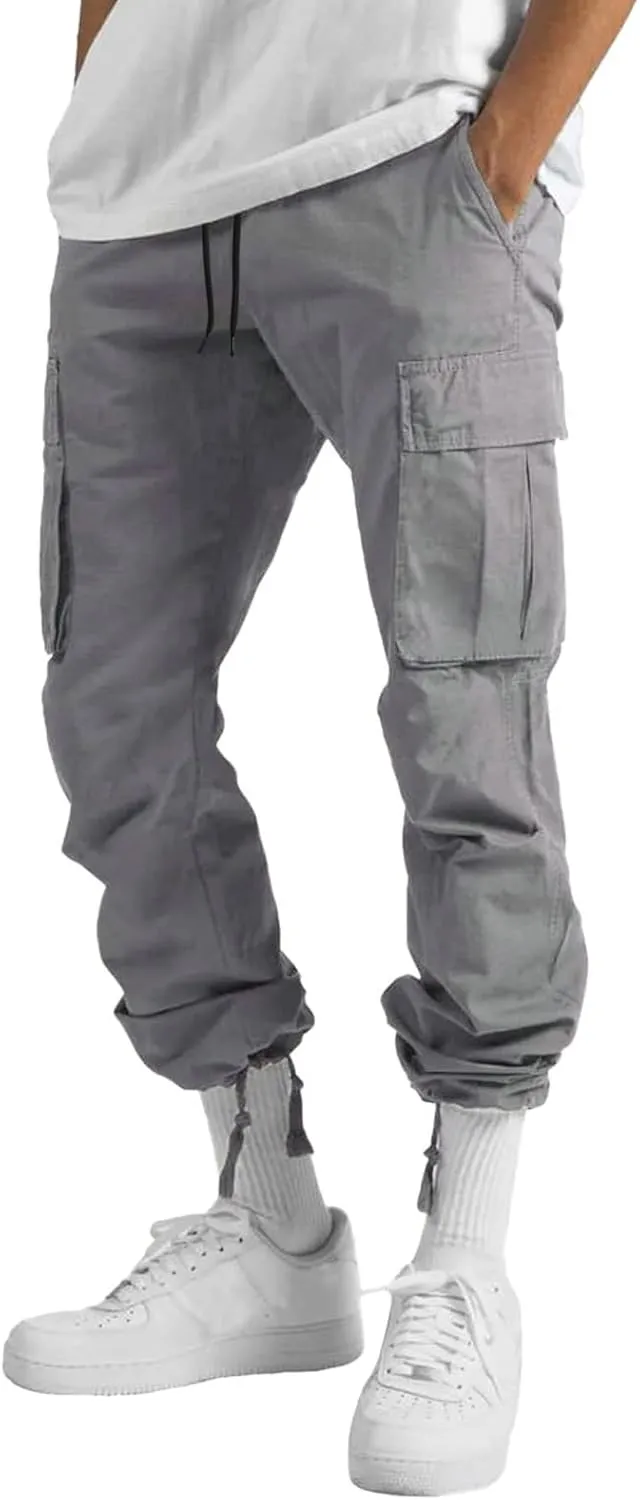 Men's Cargo Sweatpants Sweatpants Classic Fit Pockets Cargo Work Pants Wild Drawstring Sports Jogger Men's Cargo Cargo