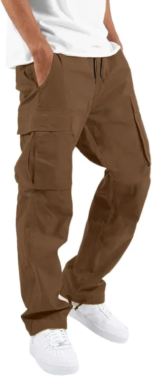 Men's Cargo Sweatpants Sweatpants Classic Fit Pockets Cargo Work Pants Wild Drawstring Sports Jogger Men's Cargo Cargo
