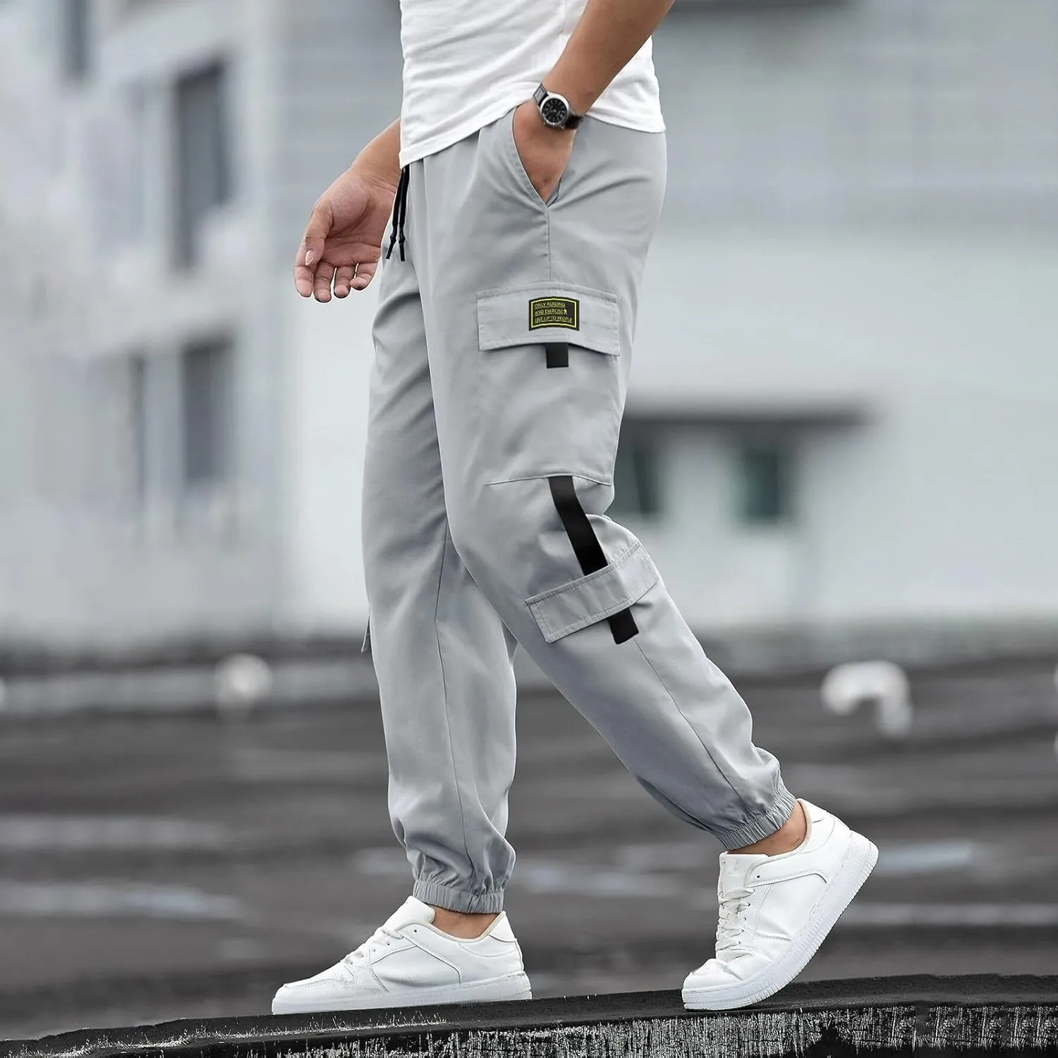 Men's Cargo Workout Track Pants Tapered Bodybuilding Tactical Long Pants Loose Fit Athletic Running Hiking Sweatpants