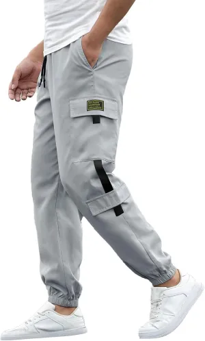 Men's Cargo Workout Track Pants Tapered Bodybuilding Tactical Long Pants Loose Fit Athletic Running Hiking Sweatpants