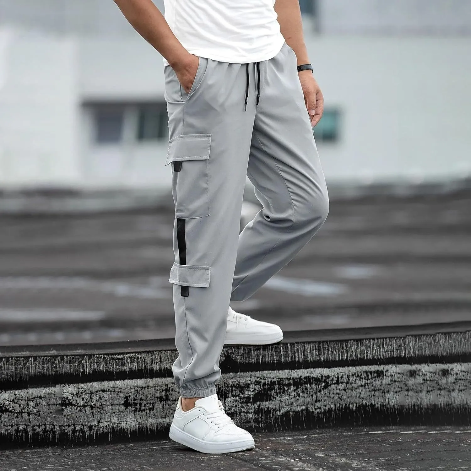 Men's Cargo Workout Track Pants Tapered Bodybuilding Tactical Long Pants Loose Fit Athletic Running Hiking Sweatpants