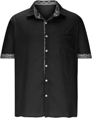 Men's Casual Button-Down Shirts Casual Short Sleeve Shirt Collar Stripe Contrast T-Shirt Business Dressy Work Shirt