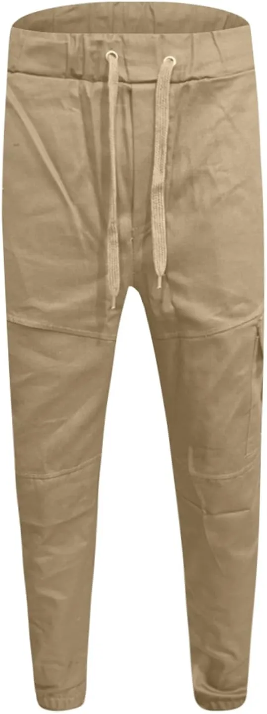 Men's Casual Cargo Pants Slim Fit Elastic Waisted Cargo Sweatpants Lightweight Drawstring Outdoot Tactical Pants with Pockets