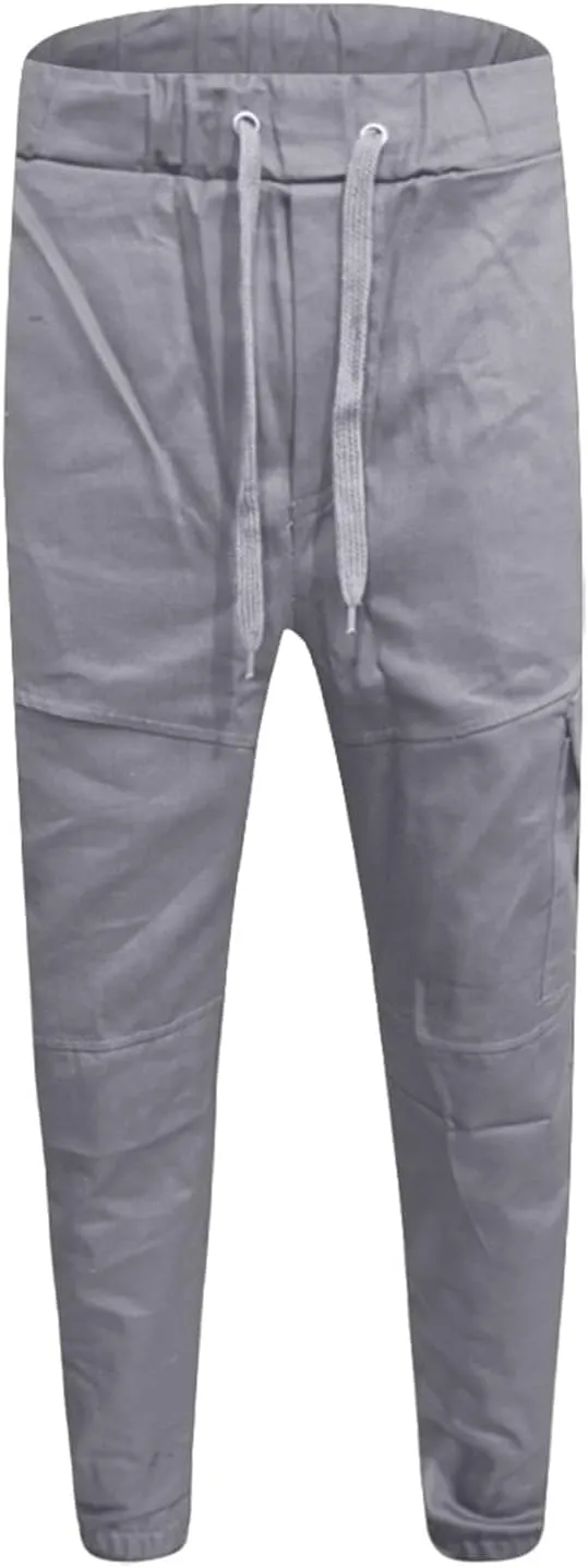 Men's Casual Cargo Pants Slim Fit Elastic Waisted Cargo Sweatpants Lightweight Drawstring Outdoot Tactical Pants with Pockets