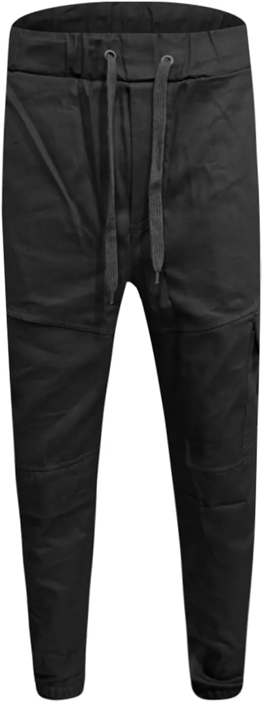 Men's Casual Cargo Pants Slim Fit Elastic Waisted Cargo Sweatpants Lightweight Drawstring Outdoot Tactical Pants with Pockets
