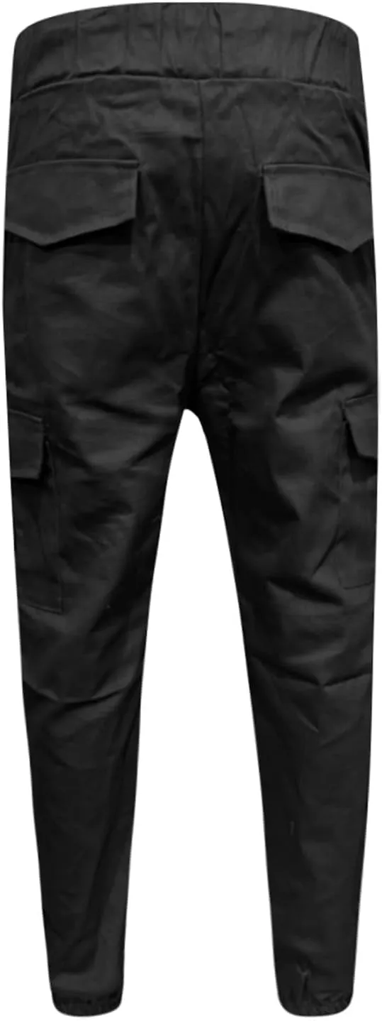 Men's Casual Cargo Pants Slim Fit Elastic Waisted Cargo Sweatpants Lightweight Drawstring Outdoot Tactical Pants with Pockets