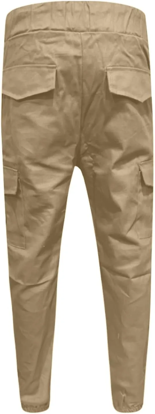Men's Casual Cargo Pants Slim Fit Elastic Waisted Cargo Sweatpants Lightweight Drawstring Outdoot Tactical Pants with Pockets