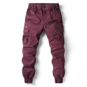 Men's Casual Drawstring Cotton Cargo Pants Fashion Joggers Sports Pants Gym Sweatpants Trousers Mens Long Pant (40,Claret)