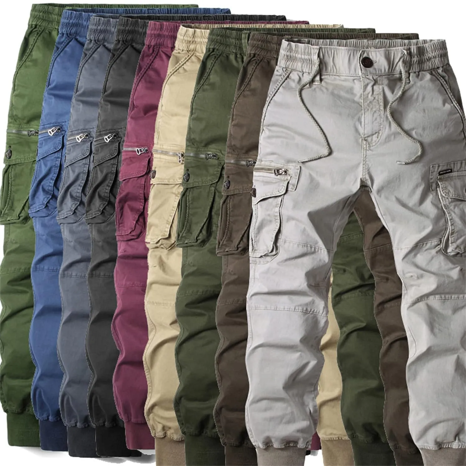Men's Casual Drawstring Cotton Cargo Pants Fashion Joggers Sports Pants Gym Sweatpants Trousers Mens Long Pant (40,Claret)