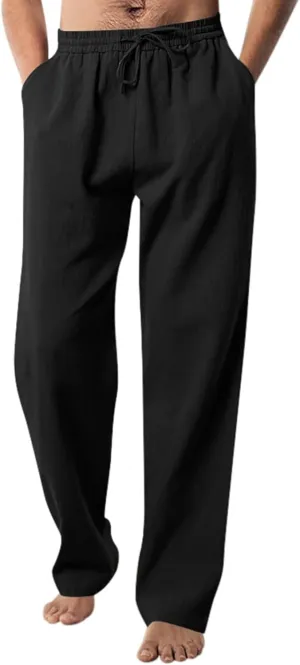 Mens Casual Linen Pants Workout Athletic Joggers Loose and Light Trousers Lightweight Pant Leisure and Daily Wear