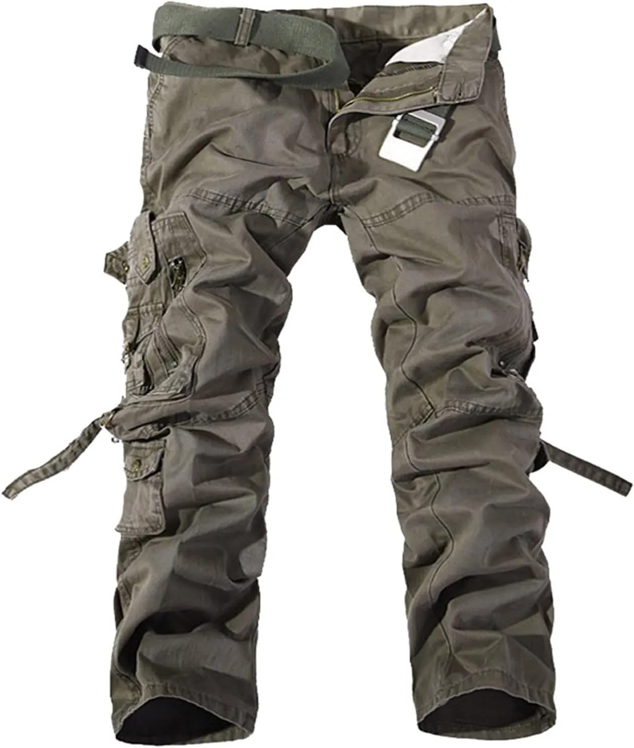 Mens Cotton Casual Cargo Pants Relaxed Fit Outdoor Work Military Hiking Pant Vintage Baggy Trousers with Multi Pocket