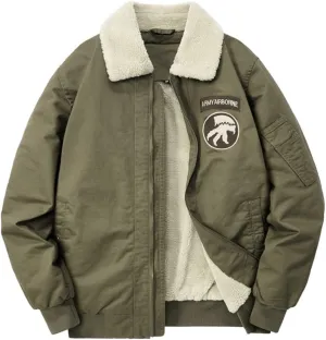 Men's Cotton Coat Jacket Padded Thickened Hair Collar Cotton Jacket Lambswool Lapel Workwear Cotton Clothes
