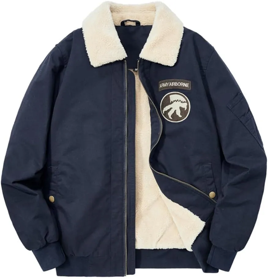 Men's Cotton Coat Jacket Padded Thickened Hair Collar Cotton Jacket Lambswool Lapel Workwear Cotton Clothes