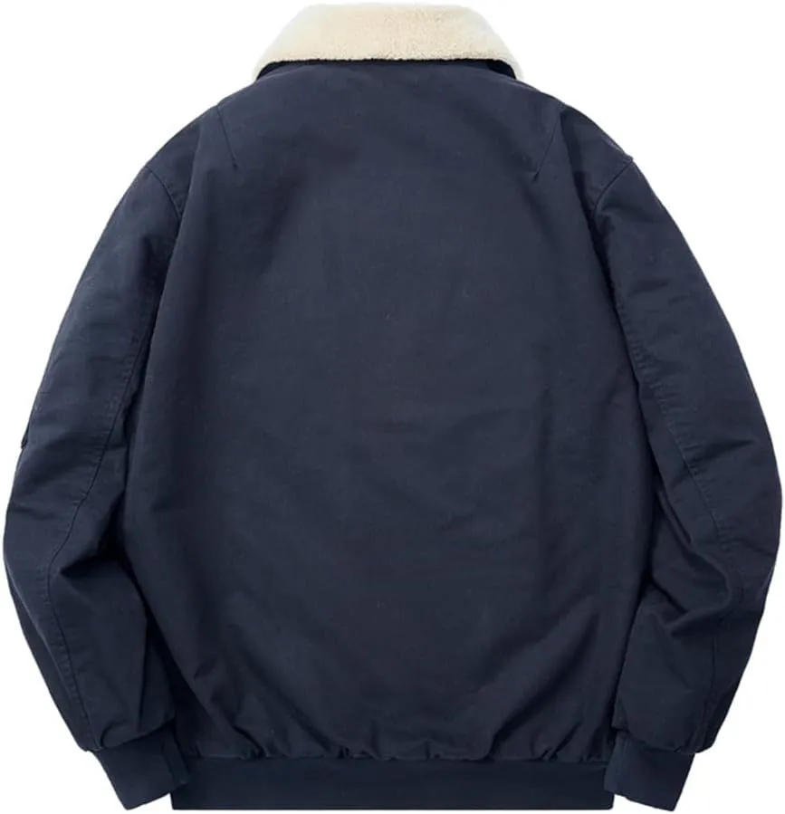Men's Cotton Coat Jacket Padded Thickened Hair Collar Cotton Jacket Lambswool Lapel Workwear Cotton Clothes