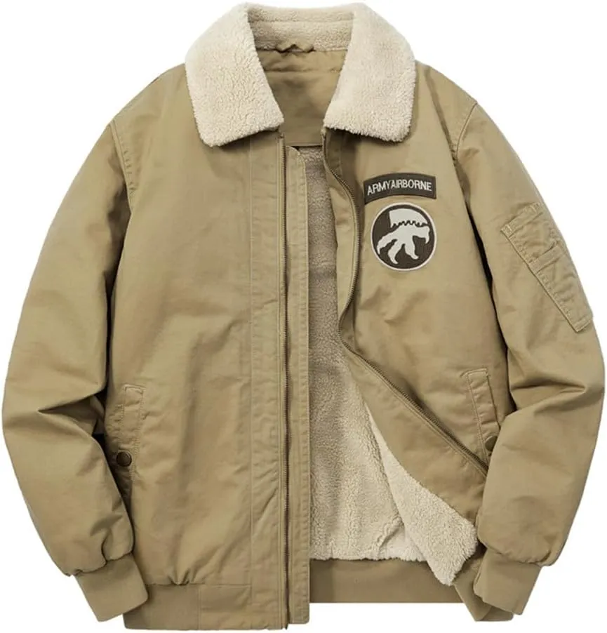 Men's Cotton Coat Jacket Padded Thickened Hair Collar Cotton Jacket Lambswool Lapel Workwear Cotton Clothes