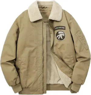 Men's Cotton Coat Jacket Padded Thickened Hair Collar Cotton Jacket Lambswool Lapel Workwear Cotton Clothes