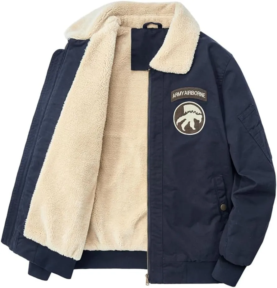 Men's Cotton Coat Jacket Padded Thickened Hair Collar Cotton Jacket Lambswool Lapel Workwear Cotton Clothes