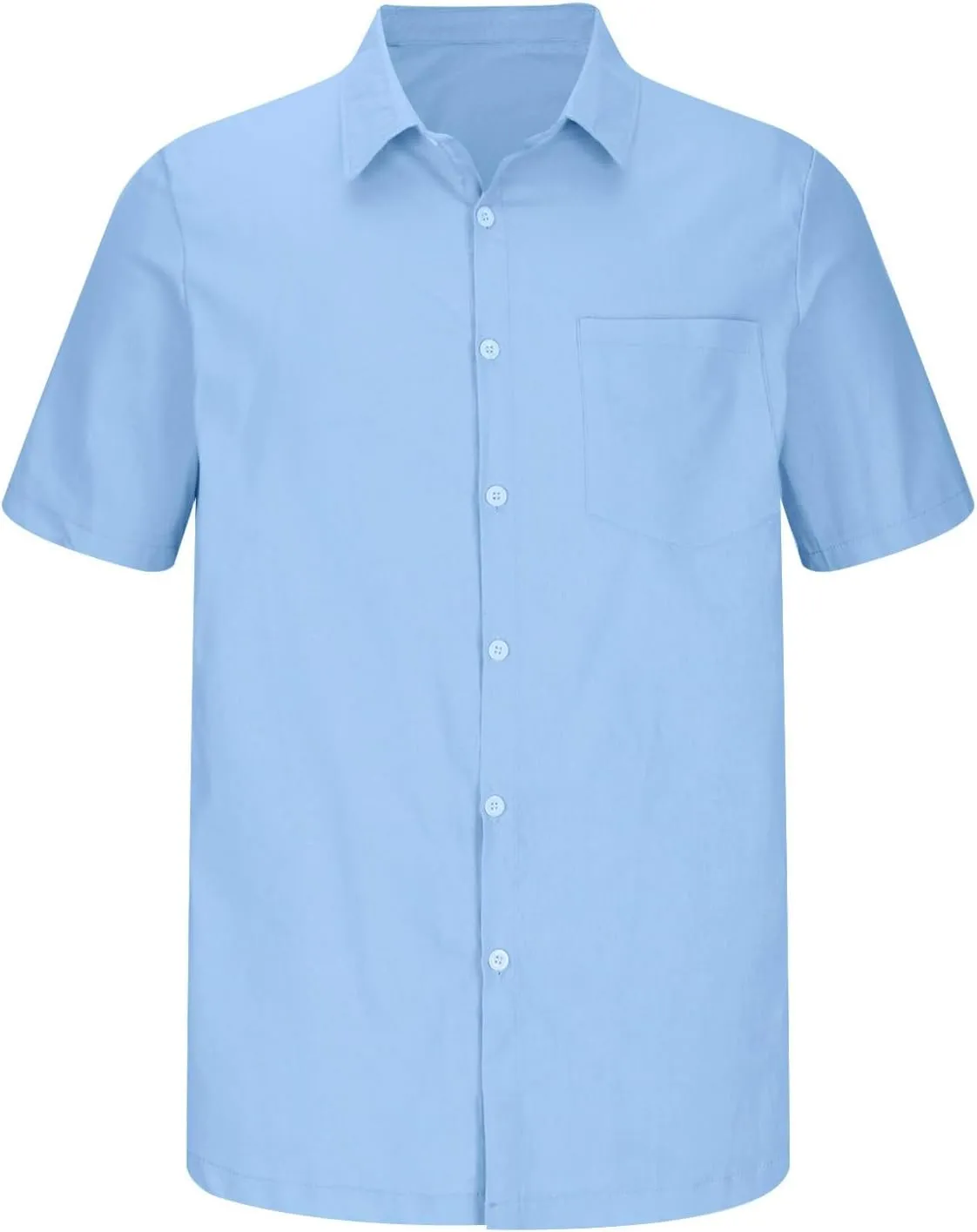 Mens Cotton Linen Short Sleeve Shirts Casual Lightweight Button Up Lapel Shirt Vacation Beach Summer Tops with Pocket