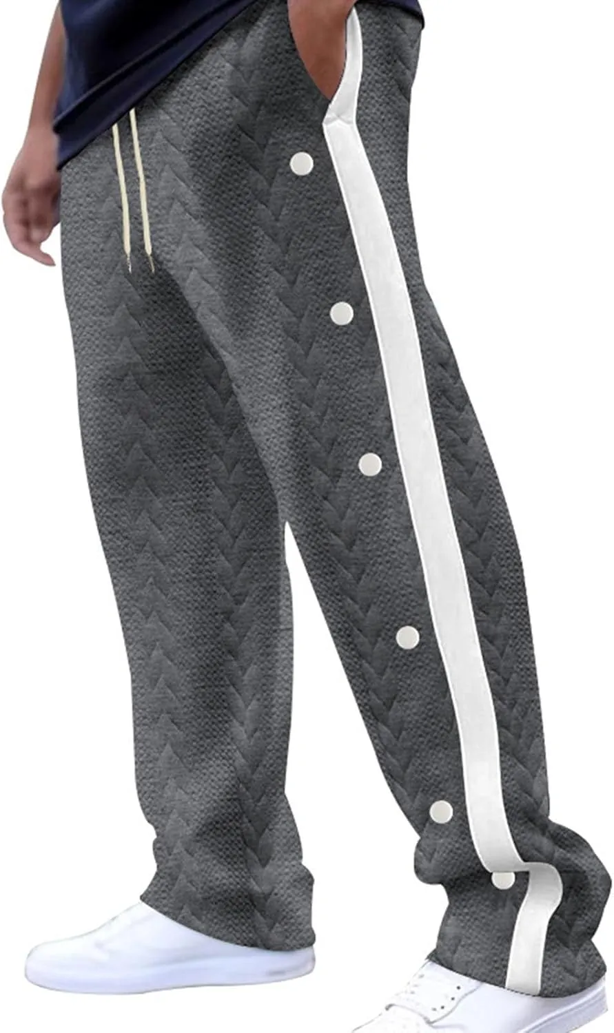 Mens Crochet Knitted Jogger Sweatpants Side Button Workout Wide Leg Running Pants Baggy Tapered Athletic Sweatpants