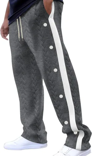 Mens Crochet Knitted Jogger Sweatpants Side Button Workout Wide Leg Running Pants Baggy Tapered Athletic Sweatpants