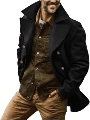 Men's Double Breasted Trench Coat Notched Collar Coat Lapel Long Jacket Casual Solid Color Soft Overcoat