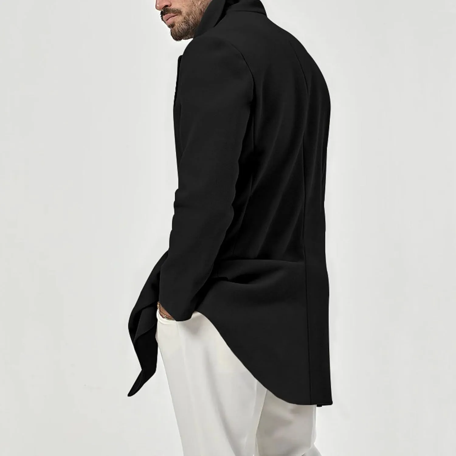 Men's Double Breasted Trench Coat Notched Collar Coat Lapel Long Jacket Casual Solid Color Soft Overcoat