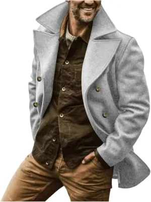 Men's Double Breasted Trench Coat Notched Collar Coat Lapel Long Jacket Casual Solid Color Soft Overcoat
