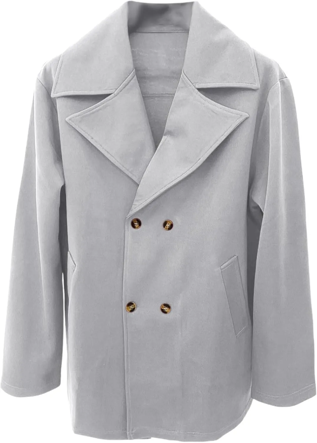 Men's Double Breasted Trench Coat Notched Collar Coat Lapel Long Jacket Casual Solid Color Soft Overcoat