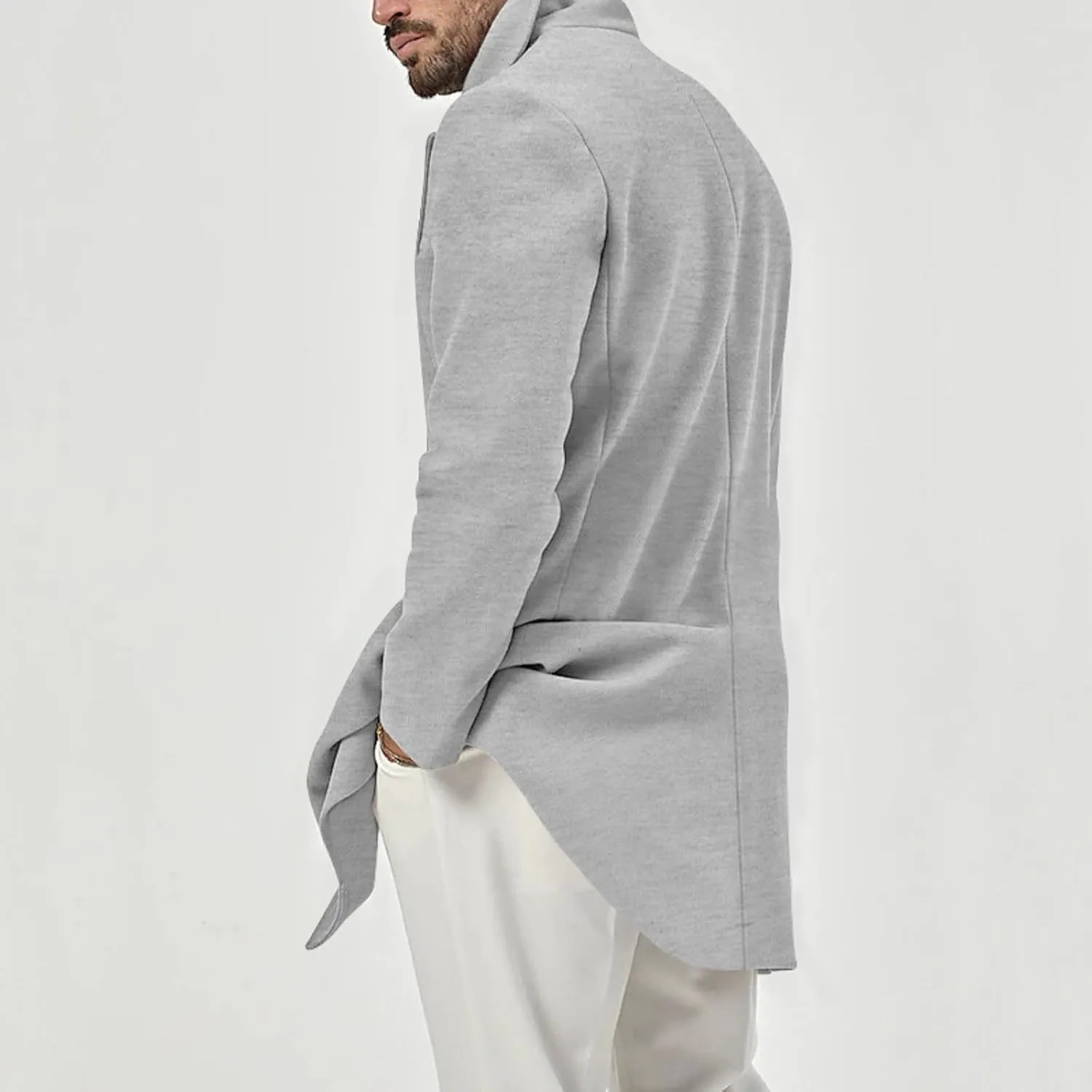 Men's Double Breasted Trench Coat Notched Collar Coat Lapel Long Jacket Casual Solid Color Soft Overcoat