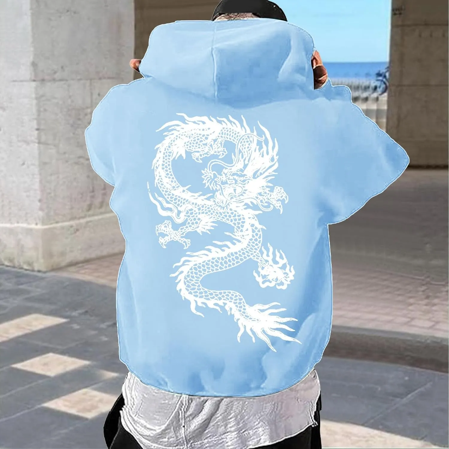 Men's Dragon Graphic Oversized Hoodies, Casual Loose Sweatshirt