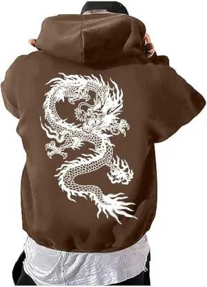 Men's Dragon Graphic Oversized Hoodies, Casual Loose Sweatshirt