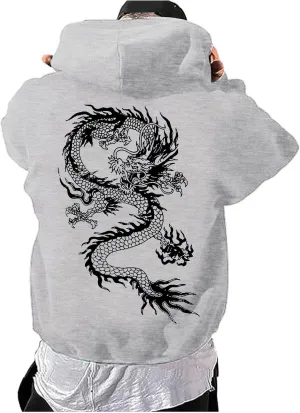 Men's Dragon Graphic Oversized Hoodies, Casual Loose Sweatshirt