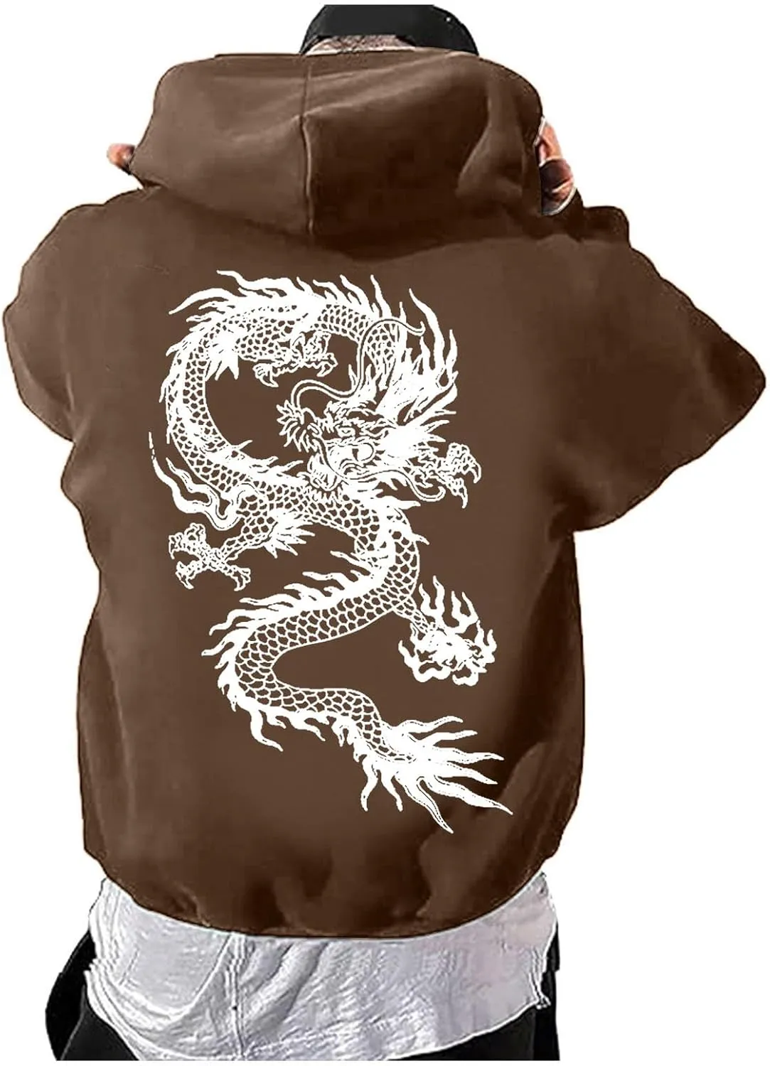 Men's Dragon Graphic Oversized Hoodies, Casual Loose Sweatshirt