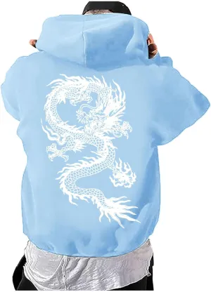 Men's Dragon Graphic Oversized Hoodies, Casual Loose Sweatshirt