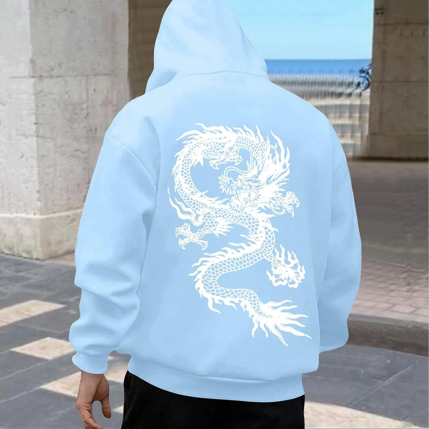 Men's Dragon Graphic Oversized Hoodies, Casual Loose Sweatshirt