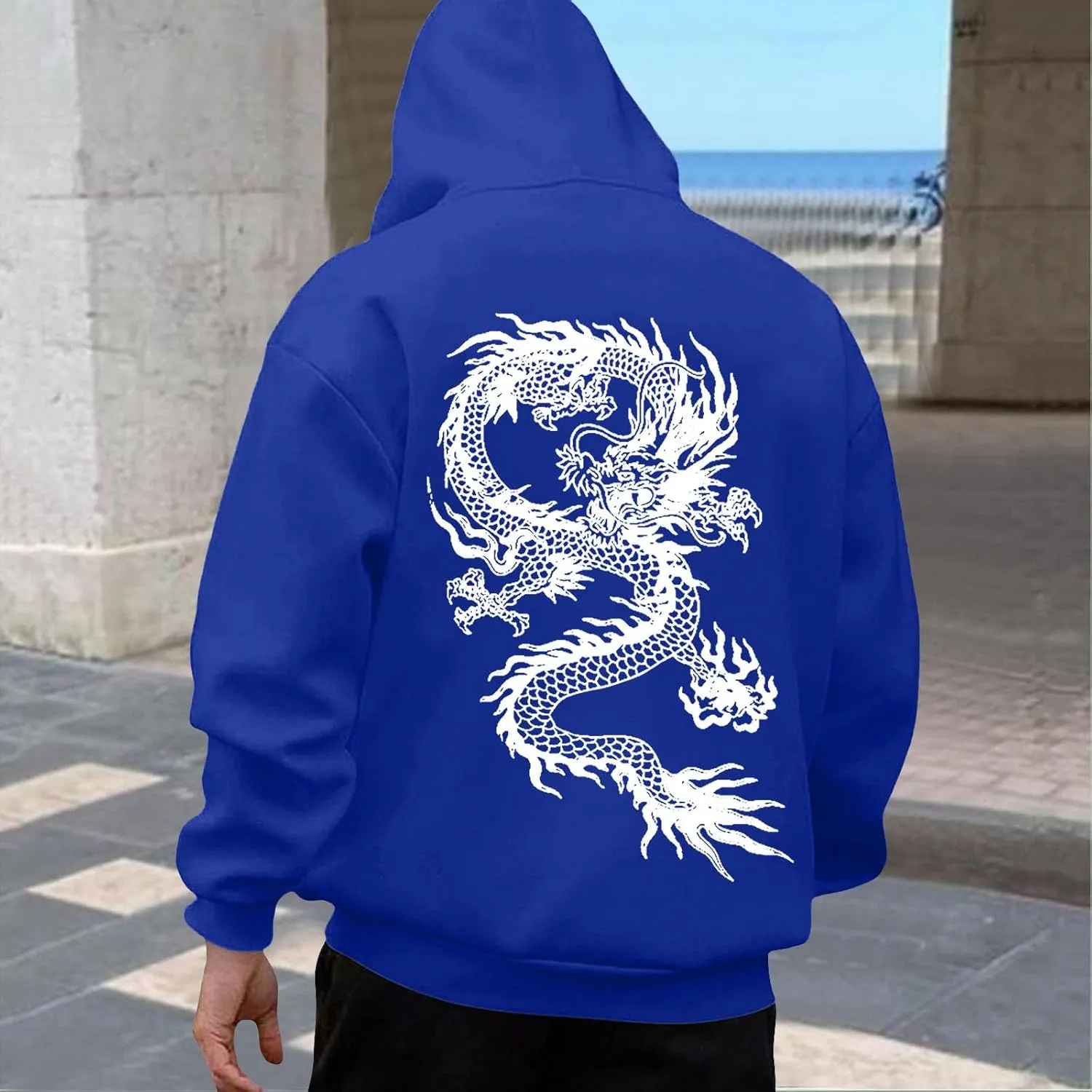 Men's Dragon Graphic Oversized Hoodies, Casual Loose Sweatshirt