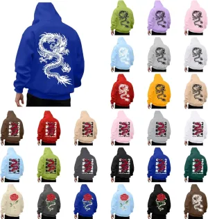 Men's Dragon Graphic Oversized Hoodies, Casual Loose Sweatshirt