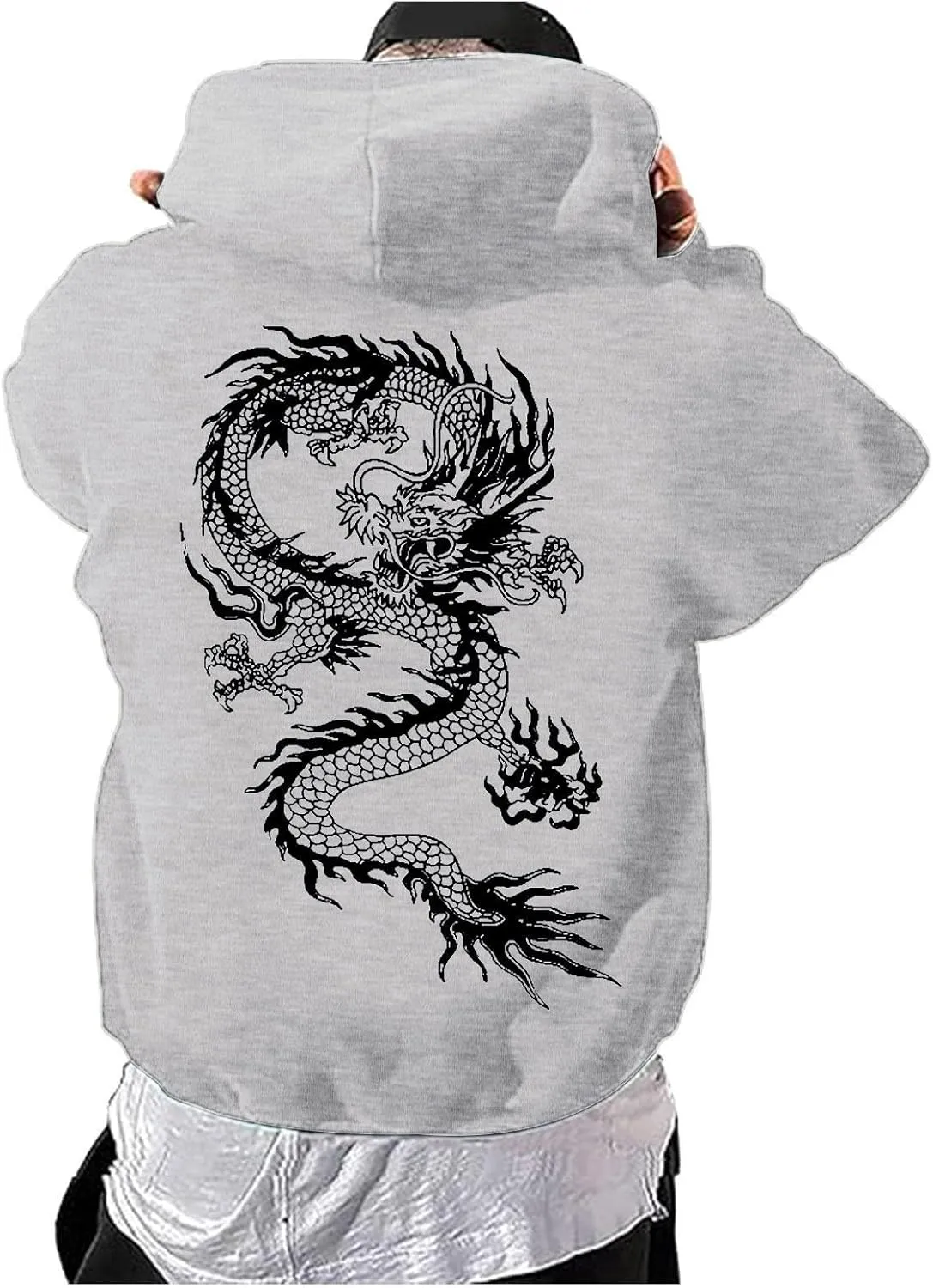 Men's Dragon Graphic Oversized Hoodies, Casual Loose Sweatshirt