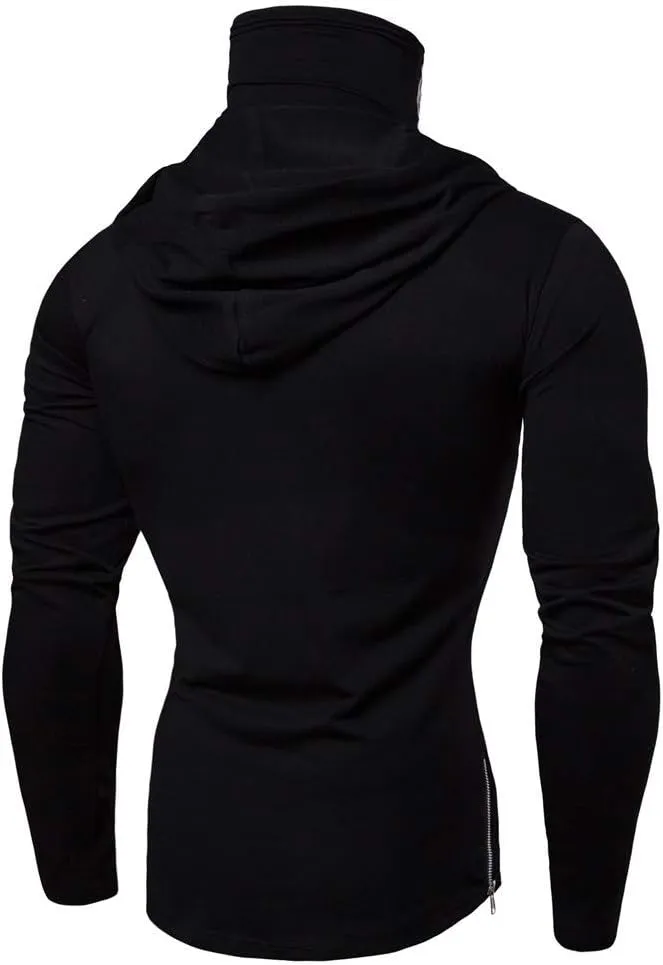 Mens Face_Cover Button Sports Sleeveless/Short/Long Sleeve Vest Hooded Splice Large Open-Forked Male Tank Tops Shirt Blouse